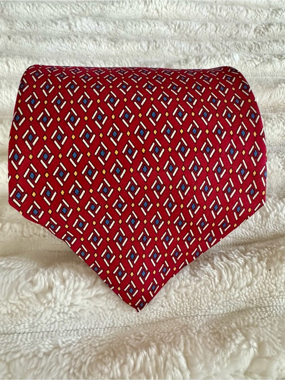Lauren Ralph Lauren Green Label Red Silk Geometric Tie